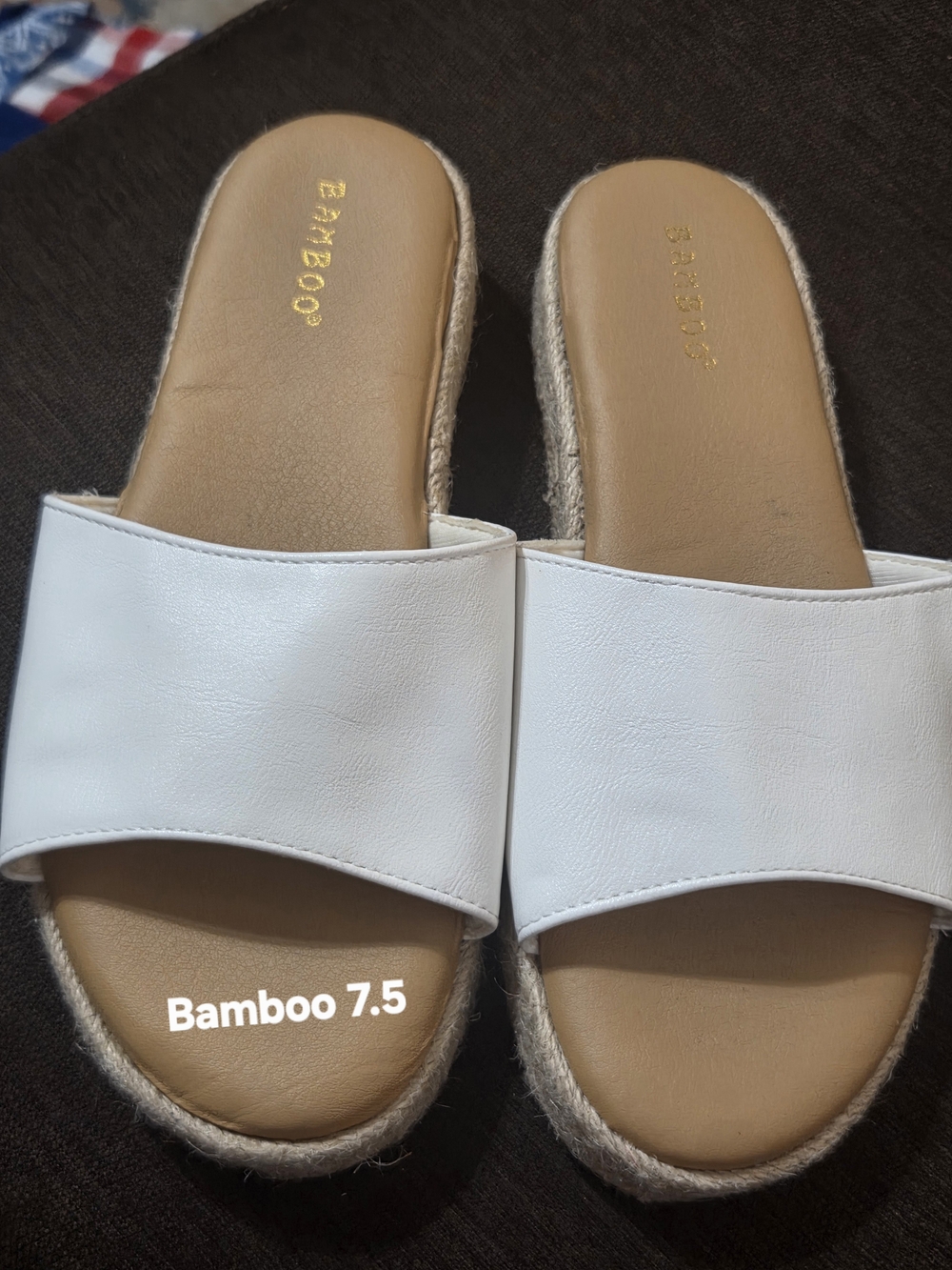 BAMBOO White Slide Sandals with Jute-Trim Sole Nwot 7.5